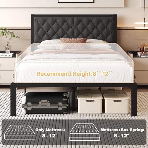 Fluest Full Bed Frame with Headboard Linen Upholstered Bed Frame Platform,All Metal Slats Support Platform Bed Frame with Storage Space,Easy Assembly,Noise Free,No Box Spring Needed,Grey - Image 7