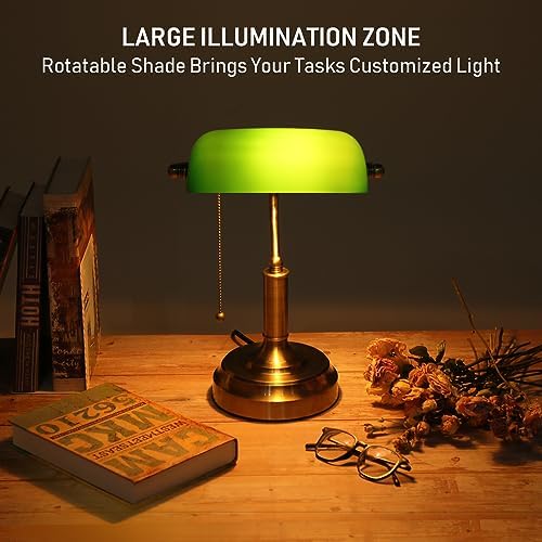 TORCHSTAR Green Glass Bankers Desk Lamp with Pull Chain, E26 Base - Image 5