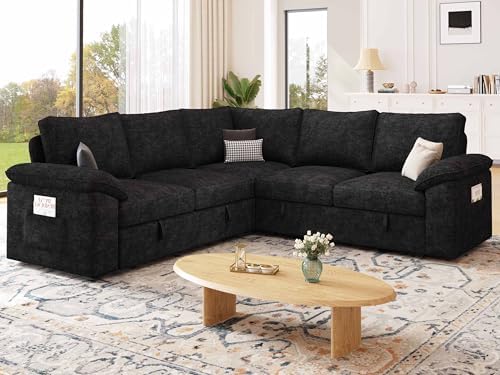 85'' Modular Sectional Sofa with Pull Out Bed, Sleeper Sofa, Black - Image 2