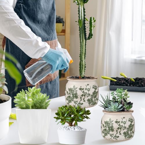 2 Pcs Vintage Planter Ceramic Plants Pot with Drainage Ice Crack Scroll Flower Vase Pot for Indoor Outdoor Plants Home Kitchen Decor Gifts (Vintage Floral,5.9") - Image 4
