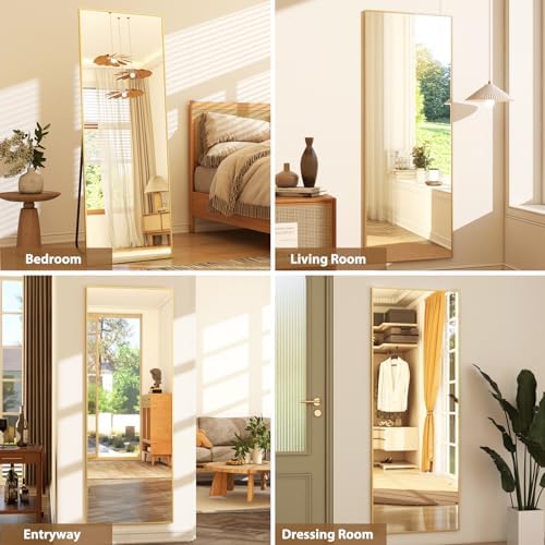GLSLAND 58"x18" Full Length Mirror Full Body Mirror Freestanding Hanging or Leaning Rectangle Floor Mirror Aluminum Alloy for Bedroom Bathroom Living Room,Gold - Image 6