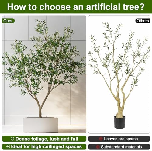 Large Artificial Trees Tall Fake Olive Tree with Pot Indoor Outdoor Realistic Floor Faux Plastic plantas for Modern Home Living Room Office Corner Farmhouse Fake Olives Plants Decor Housewarming Gift - Image 2