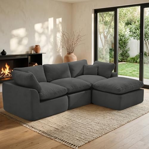 Korser 110" Cloud Sectional Boneless Couches for Living Room, Modern Modular Sectional Sofa with Ottoman, Cloud Couch with Comfy Deep Seats, Cut Pile Chenille L-Shape Sofa Couch for Living Room, Grey by KORSER