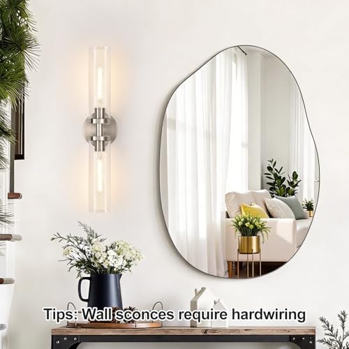Indoi Brushed Nickel Wall Sconces, Hardwired Bathroom Sconces Vanity Light with Clear Glass, Modern Bathroom Vanity Lights fixtures for Mirror Bedroom Living Room Hallway Kitchen - Image 5