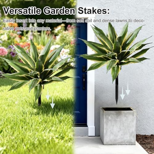Artificial Agave Plant Fake Agave Planters for Indoor Outdoor Faux Agave Plants Real Touch Realistic Greenery for Home Living Room Office Bathroom Garden Front Porch Patio Decor (21inch-2 Pcs Yellow) - Image 3