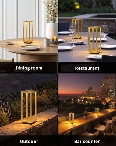 PUSU Cordless Waterproof Table Lamps, Gold Outdoor Rechargeable Desk Lamp - Image 6