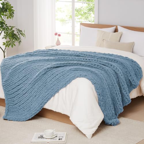 L'AGRATY Chunky Knit Throw Blanket for Couch, 50 x 60 Inches, Airy Blue by LAGRATY