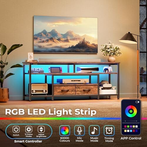 Huuger 54 Inch LED TV Stand with Power Outlets for 55 60 Inch TV - Image 2