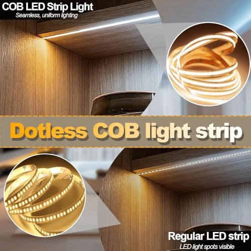 Diffused CCT COB LED Light Strip,5Rolls*6.56FT,2700K-6500K Dimmable,Smart Transformer Support Remote/App/Alexa Voice Control,for Display Case,Book Shelves,Kitchen Under Cabinet DIY Lighting - Image 6