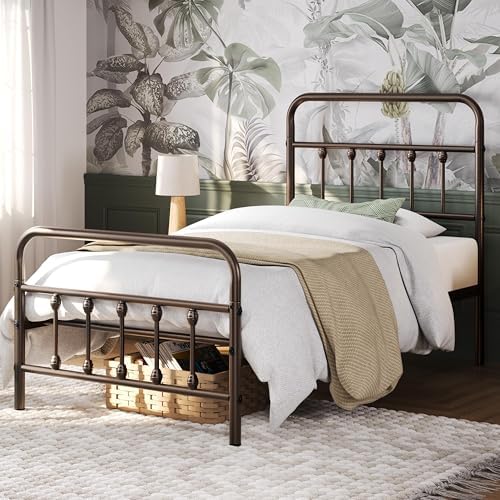 Yaheetech Twin Metal Platform Bed Frame, Victorian Headboard & Footboard - Image 3