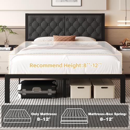 Fluest Queen Bed Frame with Headboard Linen Upholstered Bed Frame Platform,All Metal Slats Support Platform Bed Frame with Storage Space,Easy Assembly,Noise Free,No Box Spring Needed,Grey - Image 7