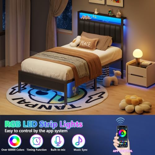 Furnulem Twin Size Bed Frame with Charging Station and LED Lights - Image 4
