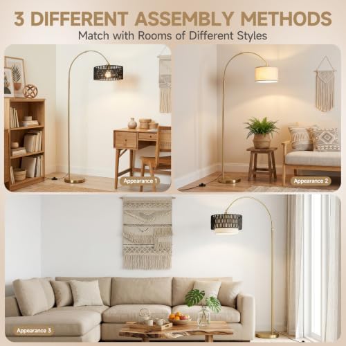 Arc Floor Lamp for Living Room with Remote, 61.5"-72.4" Height Adjust Dimmable LED Floor Lamp with 3 Color Temps, Farmhouse Arched Standing Lamp,Boho Floor Lamp, Arched Floor Lamps for Bedroom, Office - Image 6