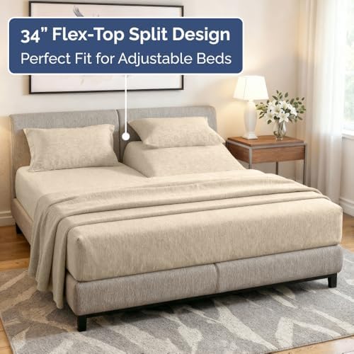 Flex Top Split Head King 4 Piece Sheet Set - Ultra-Soft - Heathered Beige - Image 4