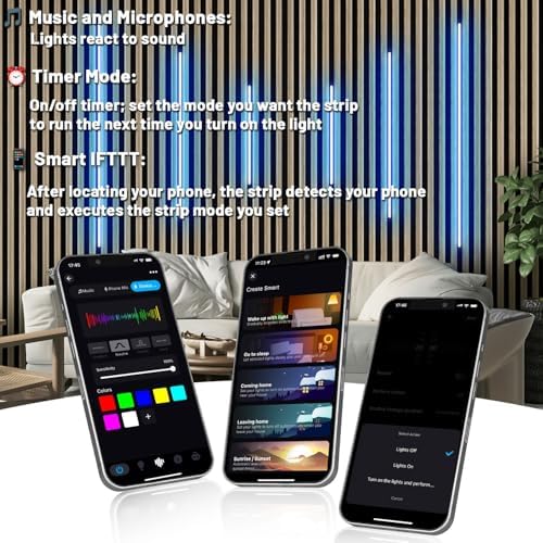 Lichaser RGB Black LED Strip Light for Wood Slat Wall Panel, 6 Pcs WiFi Smart Recessed Lighting for Acoustic Panel Compatible with Alexa, Self-Adhesive Smart LED for Slat Wall (2*36+2*24+2*16 in) - Image 3