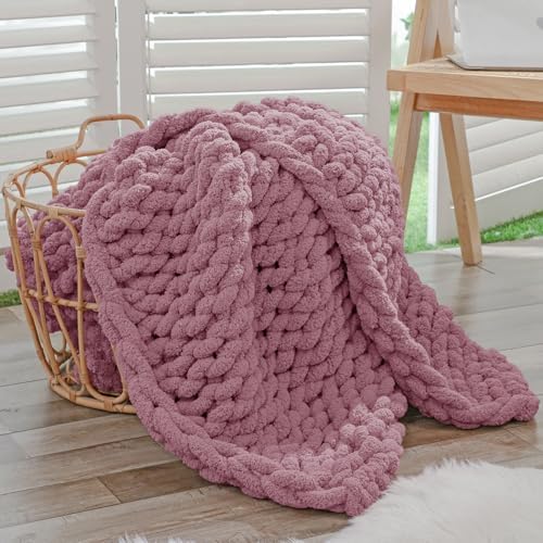 Bigacogo Chunky Knit Throw Blanket for Couch, 40x40 inches, Burnt Rose by Bigacogo