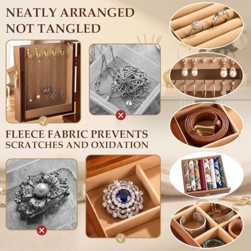 Sintuff 6 Layer Solid Wood Jewelry Box Lockable with Mirror Gift for Women - Image 5