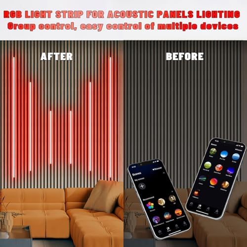 Lichaser RGB Black LED Strip Light for Wood Slat Wall Panel, 6 Pcs WiFi Smart Recessed Lighting for Acoustic Panel Compatible with Alexa, Self-Adhesive Smart LED for Slat Wall (2*24+2*16+2*13 in) - Image 4