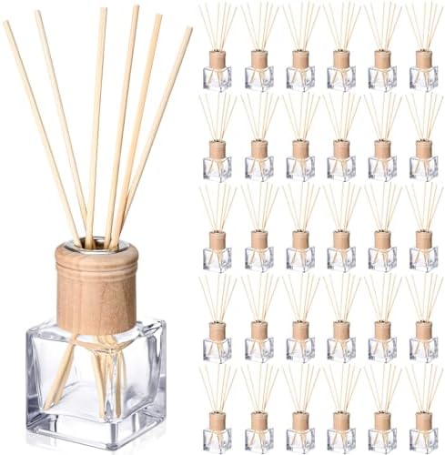 Roshtia 30 Set Reed Diffuser Bottles 50ml Glass Wooden Caps Rattan Sticks by Roshtia