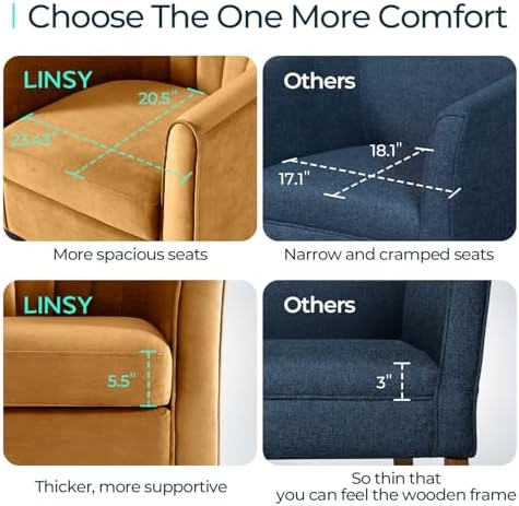 LINSY Accent Chair with Ottoman, Modern Armchair Comfy Barrel Reading Chair with Footrest for Living Room Bedroom Reading Room, Velvet, Yellow - Image 2