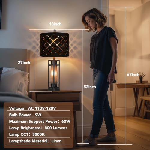 WIHTU 27'' Modern Table Lamp Set of 2 with Nightlight, Metal Bedside Lamps - Image 5