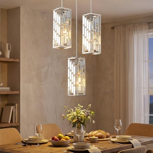 Brushed Nickel Pendant Lighting Modern Pendant Light, Mini Crystal Chandeliers,Adjustable Pendant Light Fixture for Kitchen Island Dinning Room Bedroom (3 Light) - Image 2