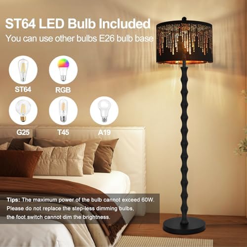 AHDWDW Vintage Floor Lamp for Living Room Bedroom,Farmhouse Rustic Floor Lamps,Modern Standing Tall Lamp with Black Unique Lampshade,Gothic Mid Century Iron Floor Lamp for Office Corner Decor - Image 5