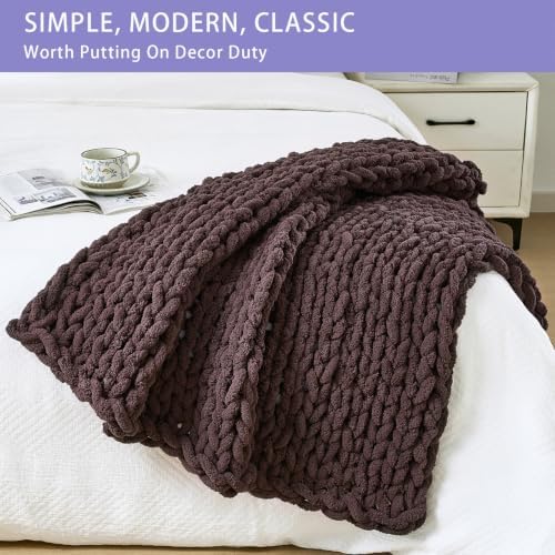 Bigacogo Chunky Knit Throw Blanket for Couch, 40x40 inches, Chocolate - Image 3