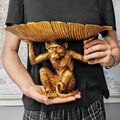 13.2'' L Monkey Fruit Tray Key Jewelry Dish Resin Statue Gold - Image 4