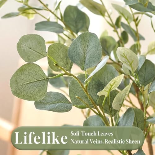 5FT Artificial Eucalyptus Tree Indoor, Faux Eucalyptus Tree with 477 Silk Leaves, Tall Fake Tree - Artificial Tree Indoor for Living Room Office Bedroom Home Decor - Image 4