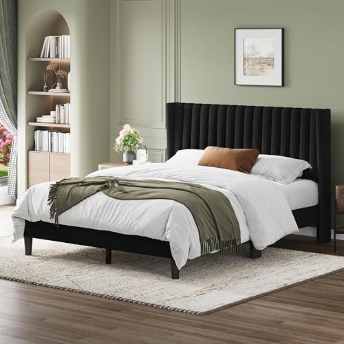 Yaheetech Queen Bed Frame with Headboard, Black Channel-Tufted Platform - Image 3