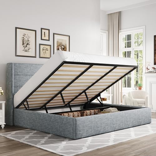 Allewie King Size Lift Up Hydraulic Storage Bed Frame Blue Grey by Allewie