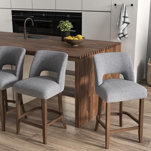 VKNOW Bar Stool Set of 6, 26" Fabric Counter Height Bar Stools, Fabric Grey - Image 4