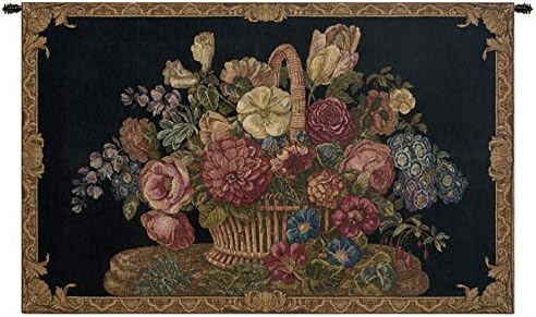 Decorative Flower Basket with Chenille Floral Tapestry Wall Hanging 26 x 40 by CCharlotteHomeFurnishings