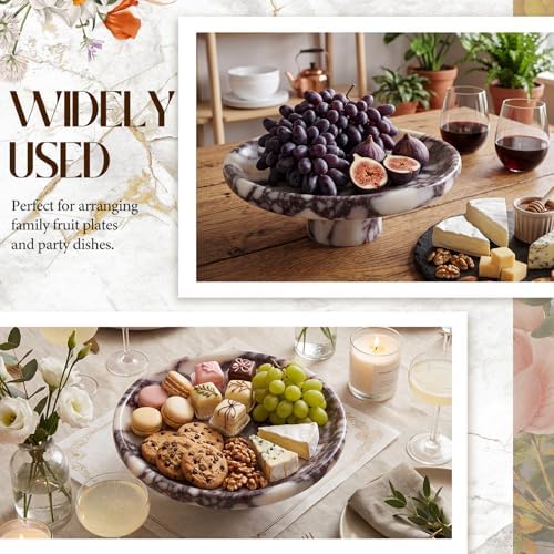 Marble Decorative Fruit Bowl for Kitchen, Decorative Stone Pedestal Bowl, Natural Marble Footed Fruit Holder for Dining Table, Countertop and Home Decor Organization - Image 6