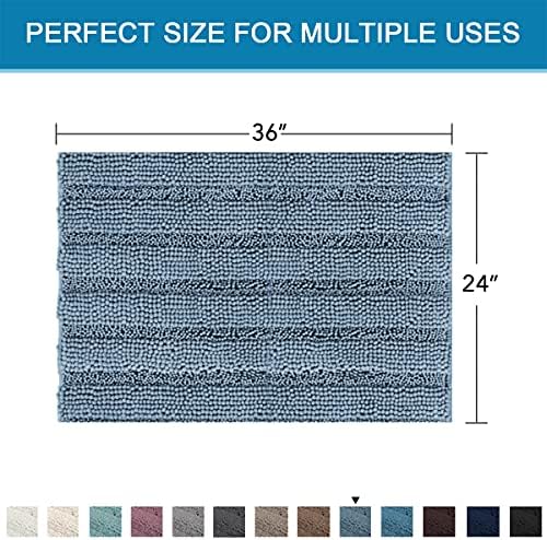 H.VERSAILTEX Bath Mats for Bathroom Non Slip Extra Thick Chenille Striped Bath Rug 24" x 36" Absorbent Non Skid Fluffy Soft Shaggy Rugs Washable Plush Mats for Indoor, Bath Room, Tub - Stone Blue - Image 2