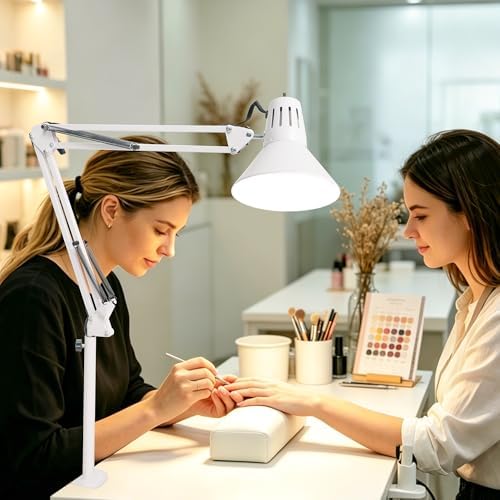 White Desk Lamp with Clamp, Extra-Tall Adjustable Metal Swing Arm, 3000K - Image 4