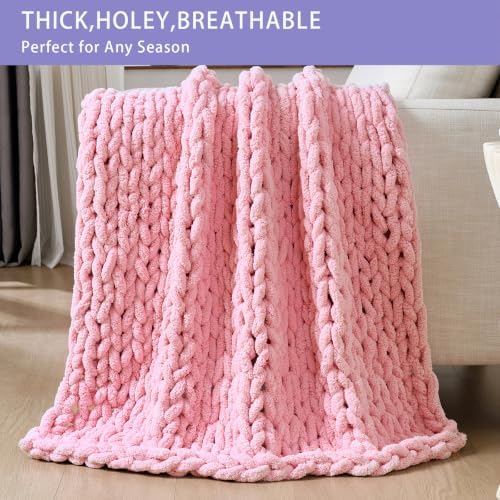 Bigacogo Chunky Knit Throw Blanket for Couch, 40x60 inches, Blush Pink - Image 4