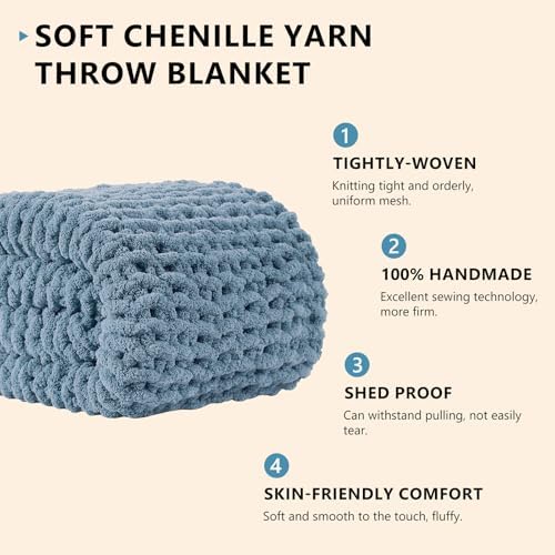 L'AGRATY Chunky Knit Throw Blanket for Couch, 80 x 90 Inches, Airy Blue - Image 2