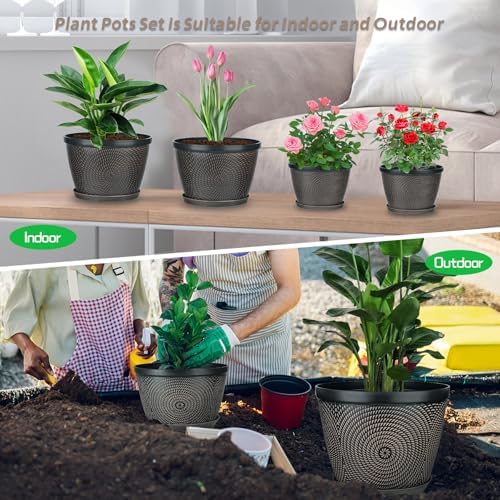 Quarut 10 Inch Flower Pots,3 Pack Planters for Outdoor Indoor - Image 5