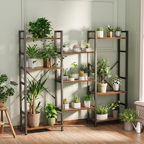 SUPERJARE Triple Bookshelf, Bookcase with 11 Open Display Shelves, Wide Book Shelf Book Case for Home & Office, 4 Tier, Brown - Image 4