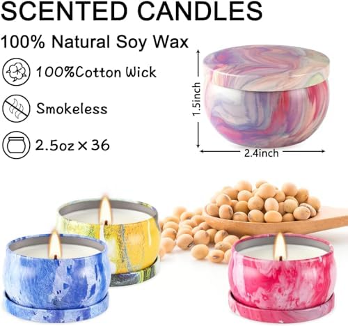 YOROXRG 36 Pack Scented Candles,Soy Wax Travel Tin Jar Candles,Aromatherapy Candles for Home 2.5 OZ Scented Candles for Mom for Christmas Candles, Birthday, Thanksgiving, Mother's Day,Valentine'sDay - Image 5