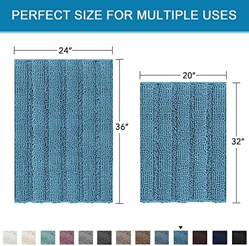 H.VERSAILTEX 2 Piece Bathroom Set - Super Absorbent Chenille Striped Bath Mats - Non Skid, Machine Washable - Turquoise Blue, 24 x 36 Plus 20 x 32 Inches - Image 2