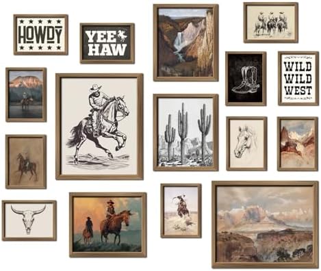ANERZA 16 PCS Framed Western Wall Art Decor, Southwestern Gallery Wall Frame Set Prints for Bedroom Bathroom, Cowboy Posters for Living Room Aesthetic, Dorm Home Artwork Collage Kit by ANERZA