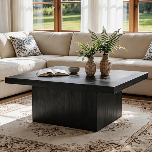 Square Coffee Table,Wooden Living Room Table,Center Table with a Large Tabletop,35.4" x 35.4",for Small Spaces, Apartments, Living Rooms, Black - Image 4