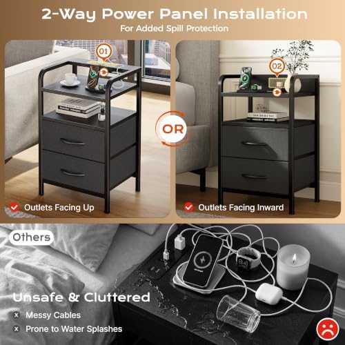 Huuger Nightstands Set of 2, Night Stand with LED Lights, Charging Station - Image 6