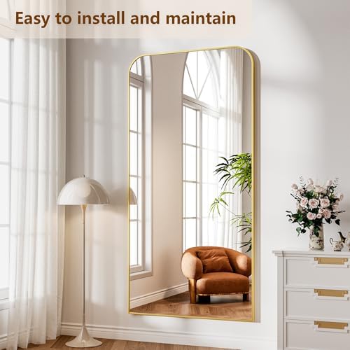 Koonmi Full Length Mirror, 80"x36" Mirror Full Length with Stand, Gold Domed Top Square-Edged Floor Mirror with Aluminum Alloy Frame for Bedroom Living Room - Image 5