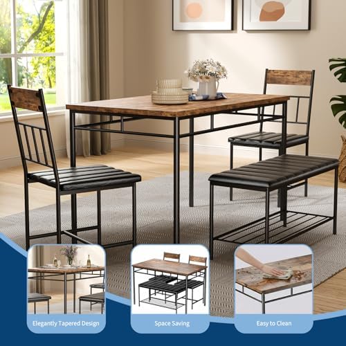 GarveeHome Dining Table Set, Dining Table for 4 with Bench, Kitchen Table, Space-Saving Ideal 4-Person Set for Dining Room Kitchen Apartment Corner - Image 6
