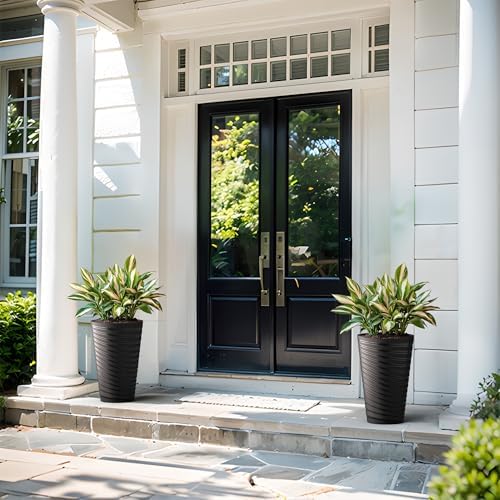 Kante Set of 2 Black Plastic Round Planters 18" Tall Home & Outdoor - Image 4