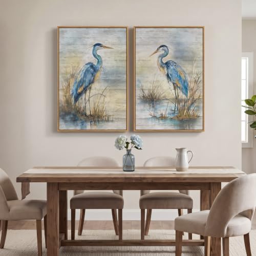 Framed Vintage Coastal Blue Heron Bird Wall Art for Living Room, 24x36 Inch - Image 4